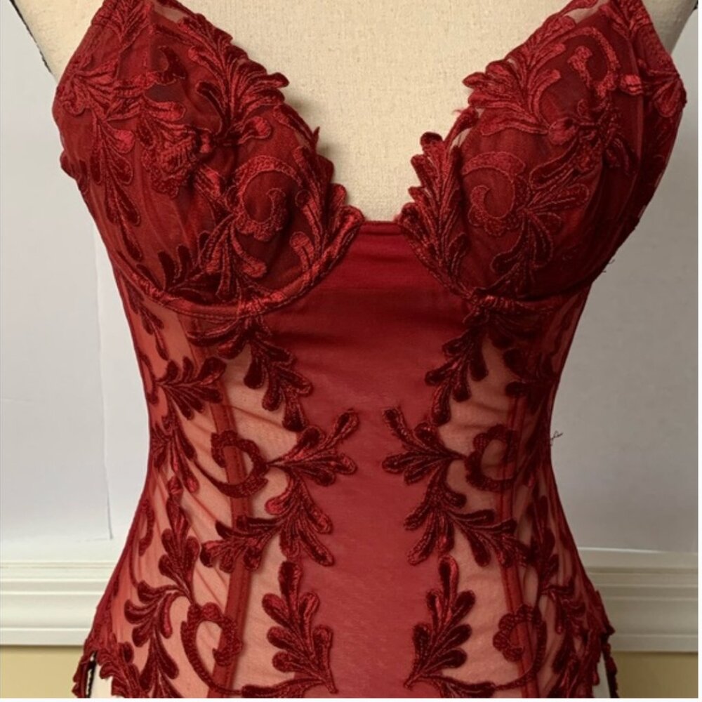 VIntage La Perla Rich Red Brocade Lace Bustier